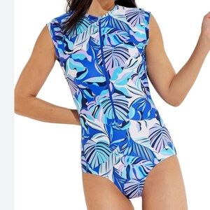 Coolibar Women Swimsuit Small Blue Floral Escalante Sleeveless UPF 50 NWOT